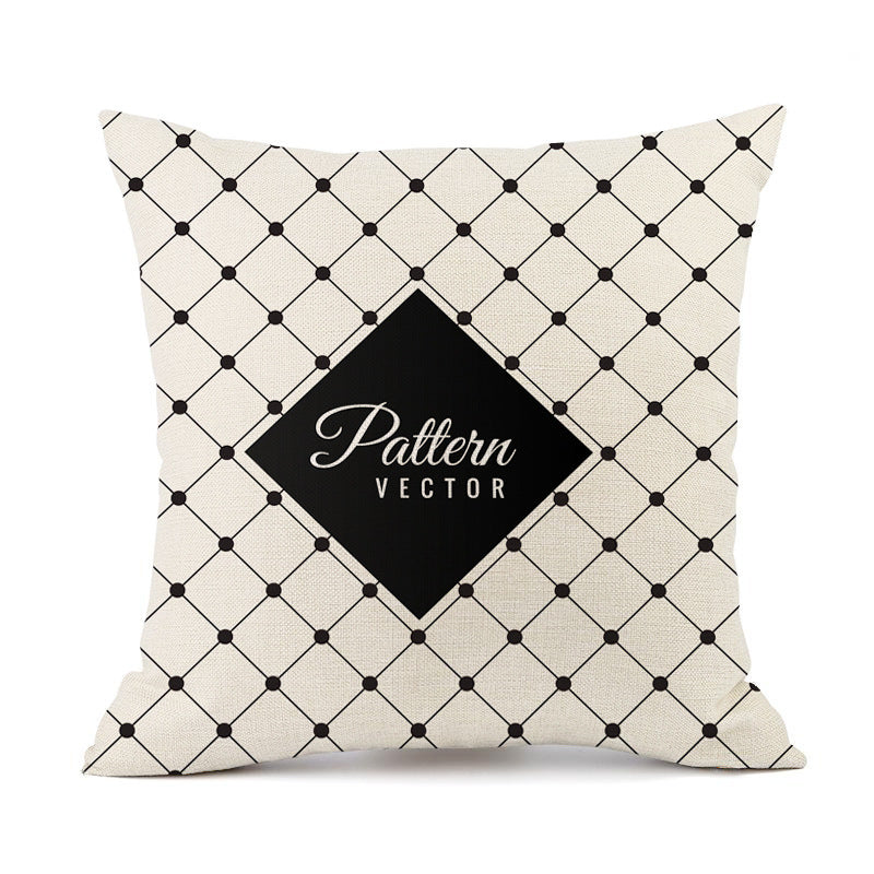 Nordic Simple Black And White Shading Geometric Stripes Plaid Printed Linen Pillow Cushion Sofa