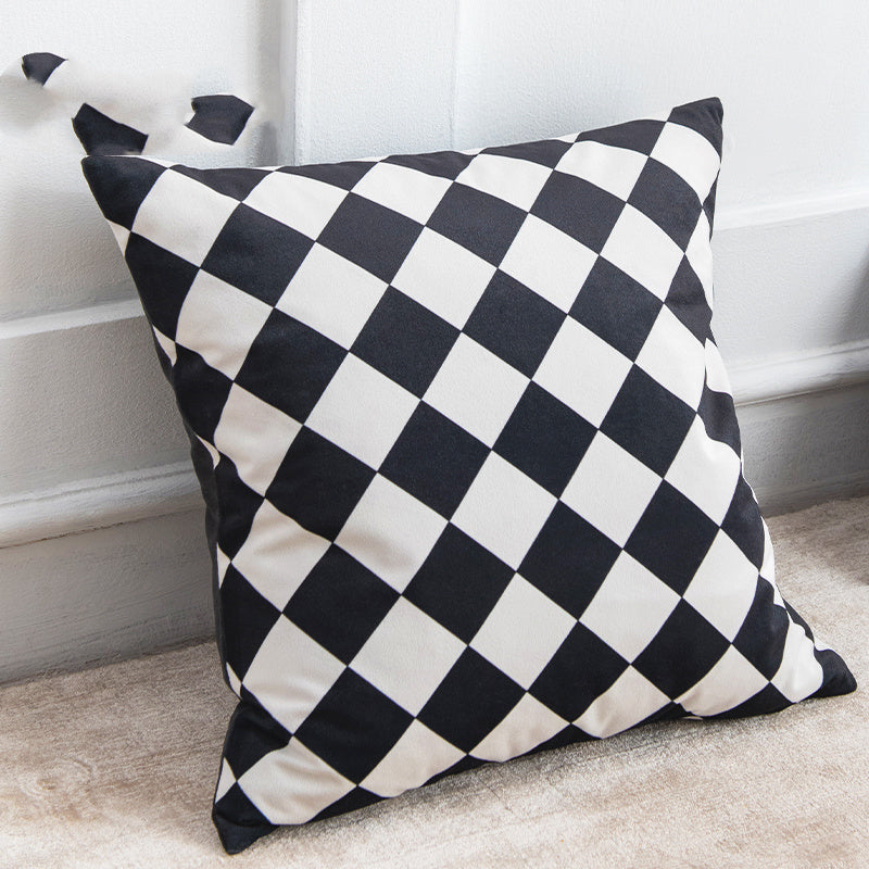 Simple And Modern Black And White Velvet Surface Geometric Pillow