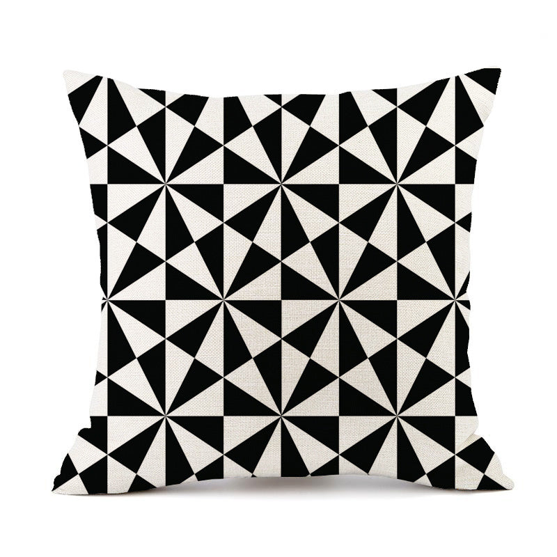 Nordic Simple Black And White Shading Geometric Stripes Plaid Printed Linen Pillow Cushion Sofa