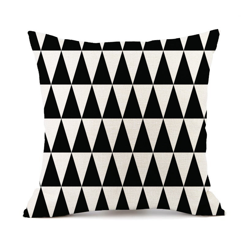 Nordic Simple Black And White Shading Geometric Stripes Plaid Printed Linen Pillow Cushion Sofa