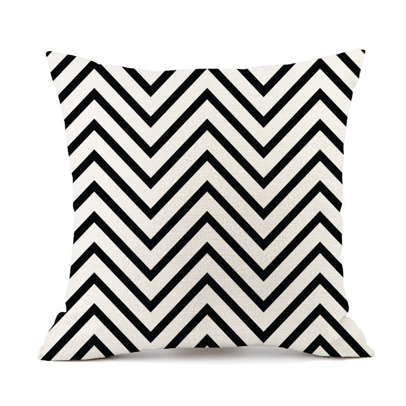 Nordic Simple Black And White Shading Geometric Stripes Plaid Printed Linen Pillow Cushion Sofa