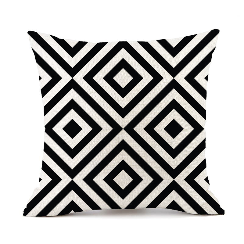 Nordic Simple Black And White Shading Geometric Stripes Plaid Printed Linen Pillow Cushion Sofa