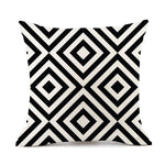 Nordic Simple Black And White Shading Geometric Stripes Plaid Printed Linen Pillow Cushion Sofa