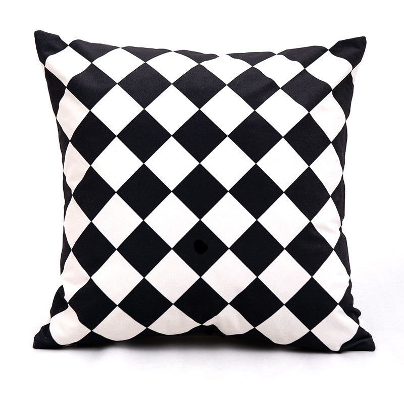 Simple And Modern Black And White Velvet Surface Geometric Pillow