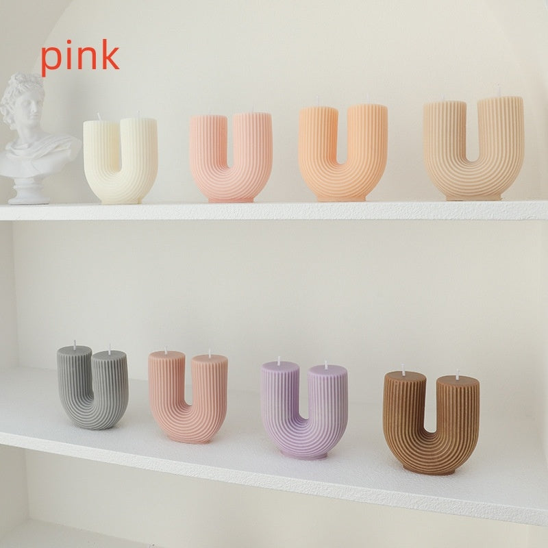 Ins Posing Props Modern Style Striped Geometric U-shaped Aromatherapy Candle