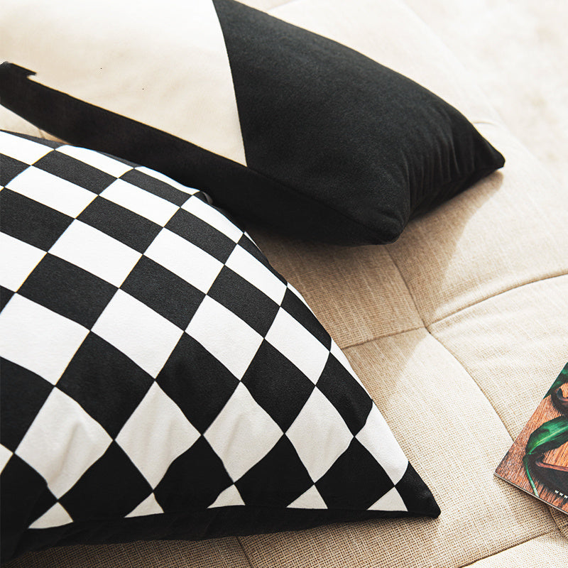 Simple And Modern Black And White Velvet Surface Geometric Pillow