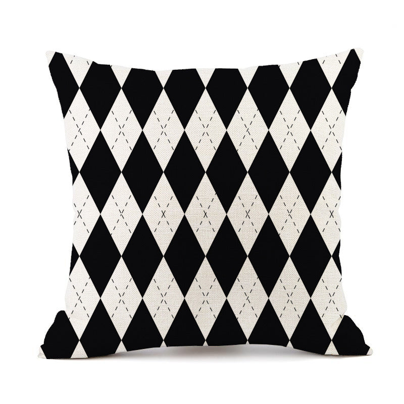 Nordic Simple Black And White Shading Geometric Stripes Plaid Printed Linen Pillow Cushion Sofa