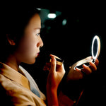 Fashionable Female Portable Small Round Mirror With Light