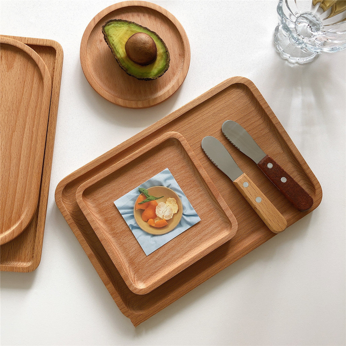 Rectangular Round Wooden Tea Tray