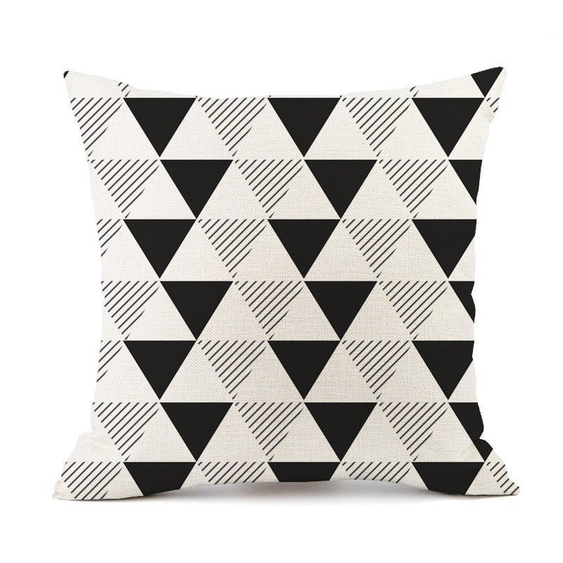 Nordic Simple Black And White Shading Geometric Stripes Plaid Printed Linen Pillow Cushion Sofa