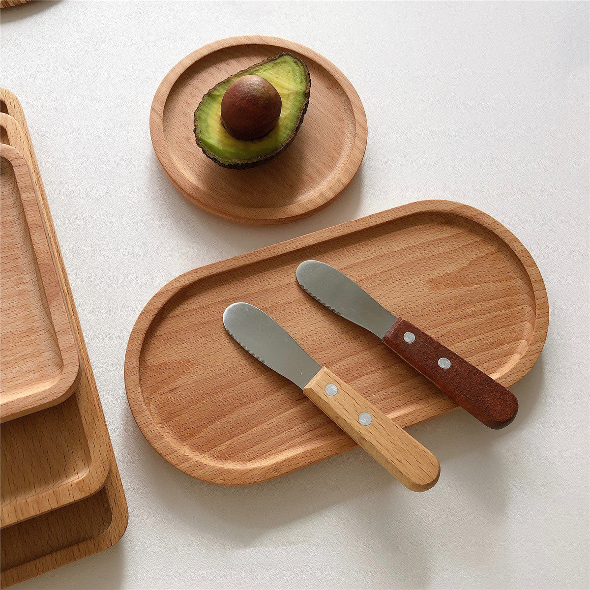 Rectangular Round Wooden Tea Tray