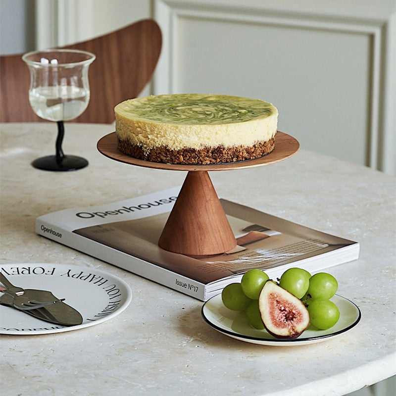 Handmade Cherry Solid Wood Cake Tray Round Storage