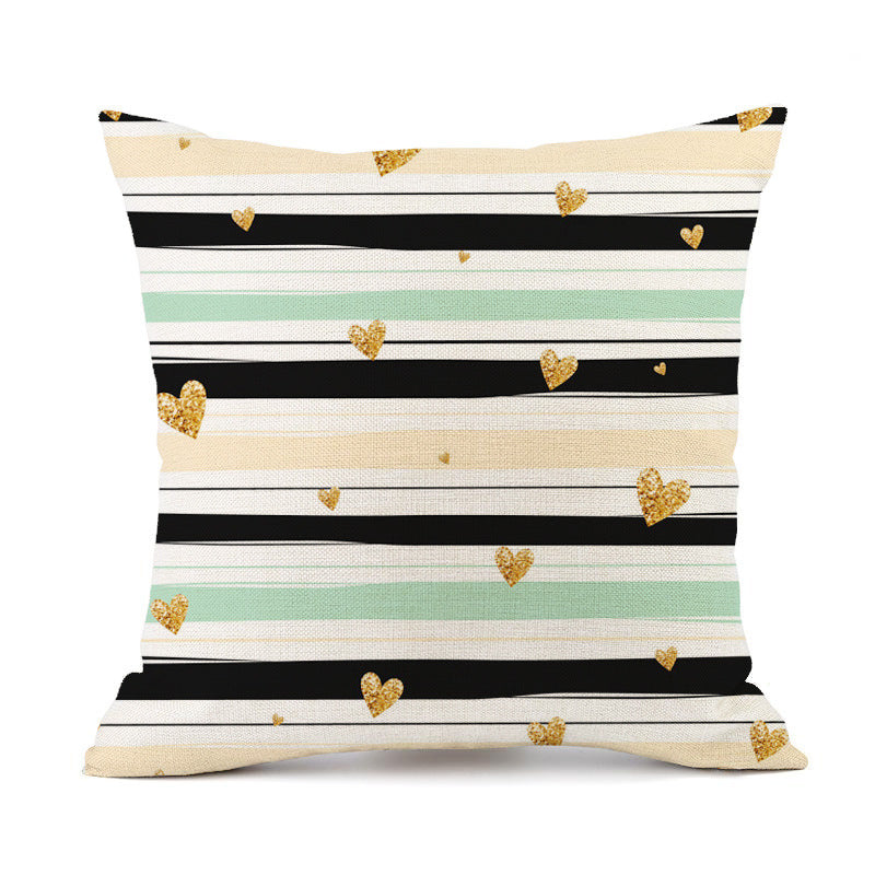 Nordic Simple Black And White Shading Geometric Stripes Plaid Printed Linen Pillow Cushion Sofa