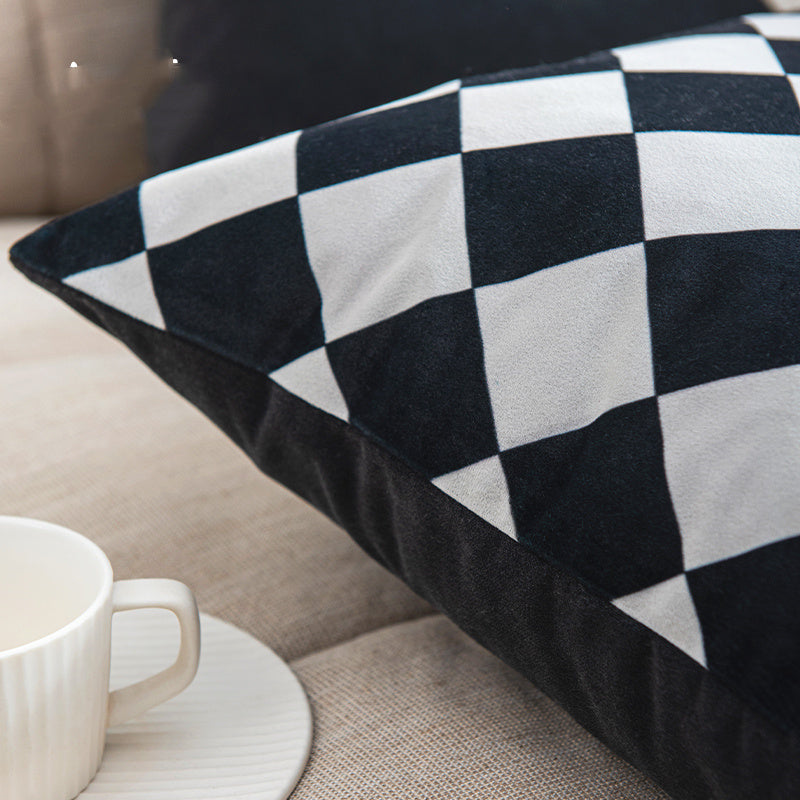 Simple And Modern Black And White Velvet Surface Geometric Pillow