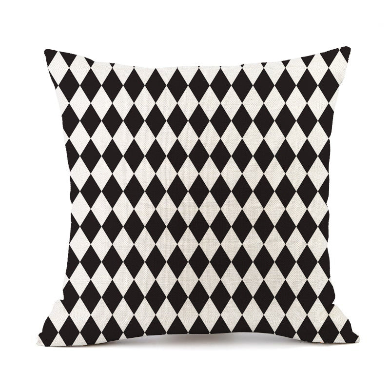 Nordic Simple Black And White Shading Geometric Stripes Plaid Printed Linen Pillow Cushion Sofa
